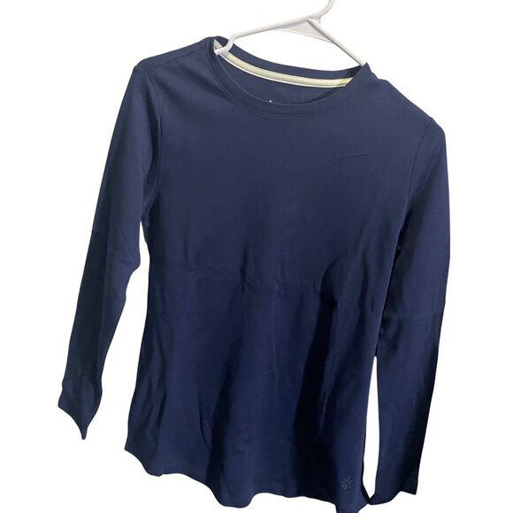 Isaac Mizrahi Live Essentials Womens XS Navy Long Sleeve Crewneck Top - Picture 2 of 4